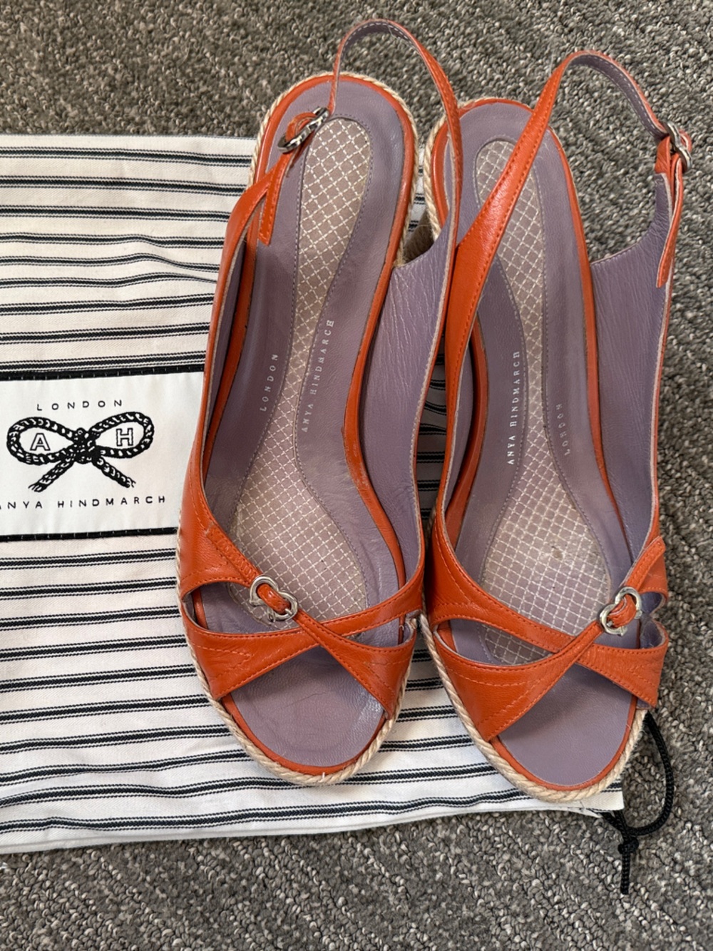Anya Hindmarch Orange Slingback Espadrille Sandals